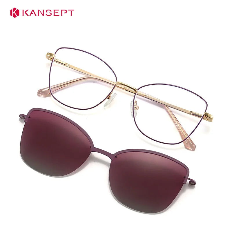 Kansept Women's Full Rim  Cat Eye Alloy Reading Glasses Clip On Sunglasses 70159
