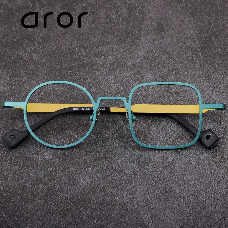 Aror Unisex Full Rim Irregular Round Square Titanium Eyeglasses 47039 Full Rim Aror