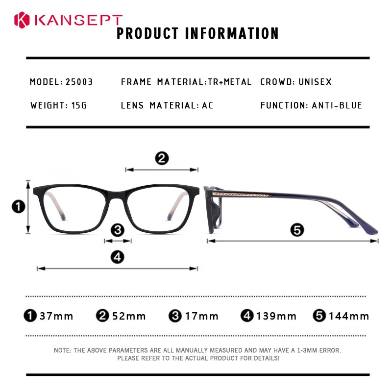 Kansept Women's Full Rim Square Tr 90 Alloy Reading Glasses 25003
