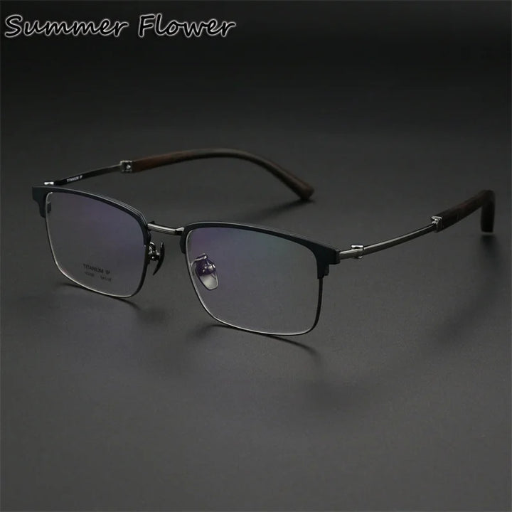 Summer Flower Women's Full Rim Square Titanium Wood Eyeglasses 612336