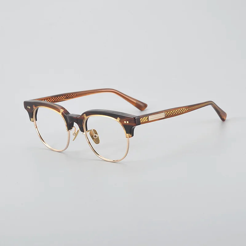 Black Mask Unisex Full Rim Round Thick Rim Acetate Titanium Eyeglasses 01015 Full Rim Black Mask Tortoise-Gold  