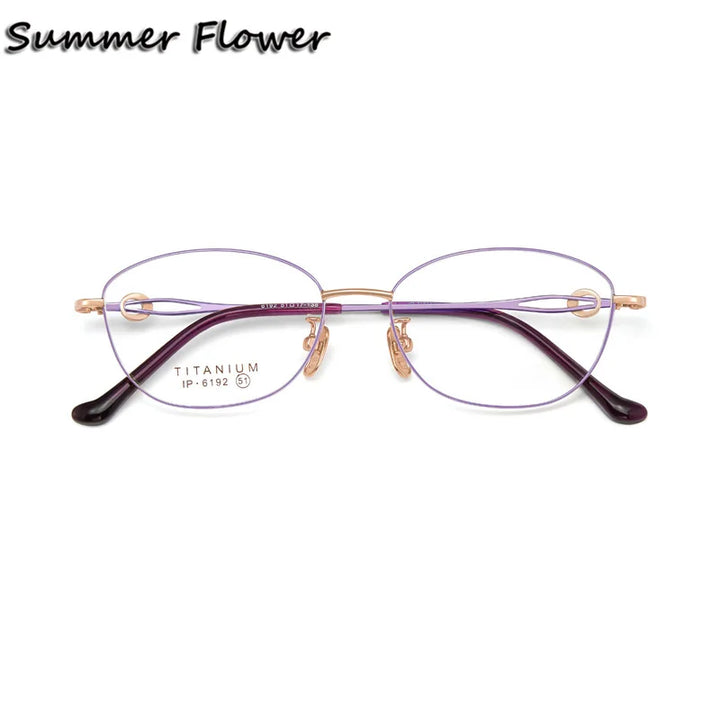 Summer Flower Women's Full Rim Oval Square Titanium Eyeglasses 86192 Full Rim Summer Flower Purple Rose Gold