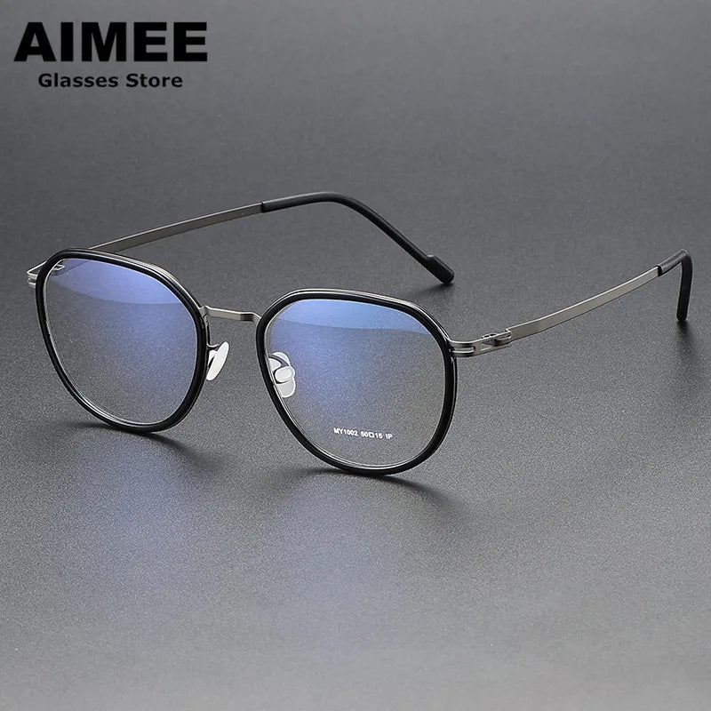 Aimee Unisex Full Rim Oval Square Acetate Steel Eyeglasses 1002