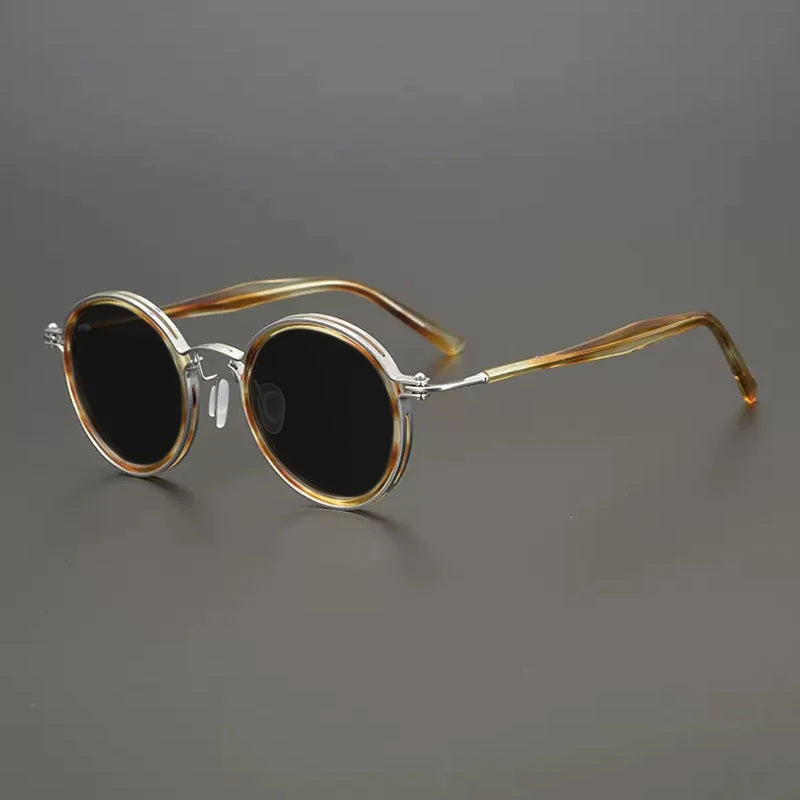 Gatenac Unisex Full Rim Round Polarized Acetate Titanium Sunglasses Mo10  FuzWeb  Flax Gray  