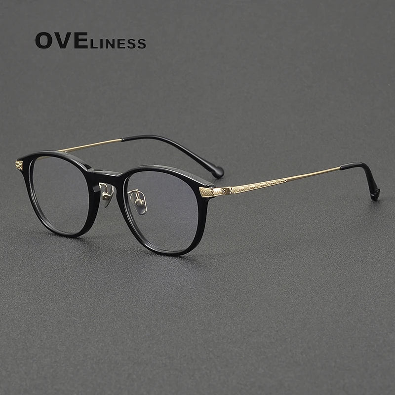 Oveliness Women's Full Rim Oval Round Acetate Titanium Eyeglasses 9240 Full Rim Oveliness black gold