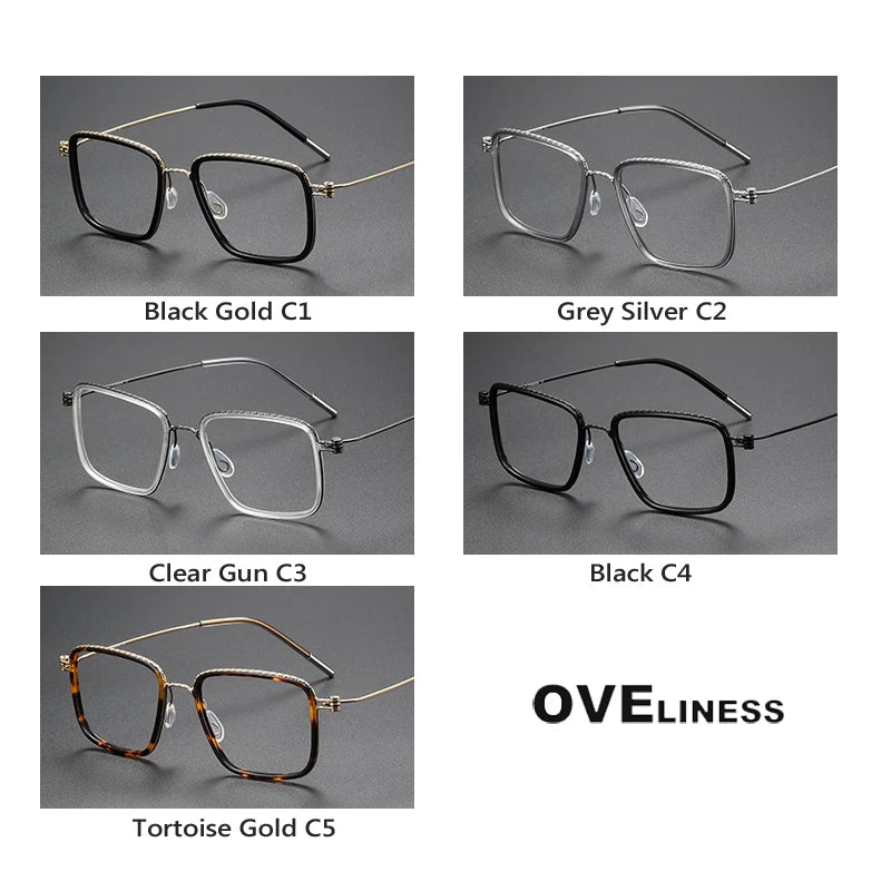 Oveliness Unisex Full Rim Square Screwless Acetate Titanium Eyeglasses 80890 Full Rim Oveliness   