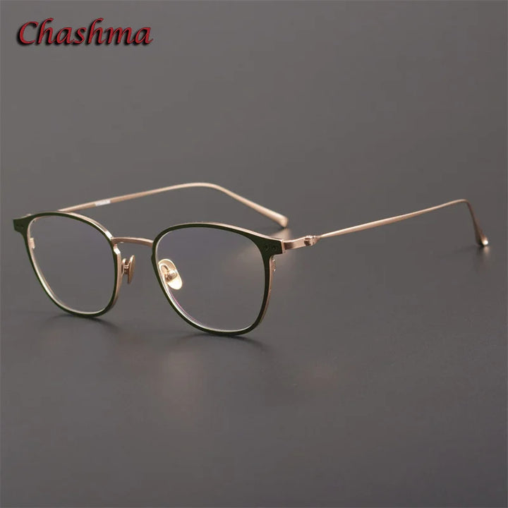 Chashma Ochki Unisex Full Rim Square Titanium Eyeglasses 7005 Full Rim Chashma Ochki Green Rose Gold  