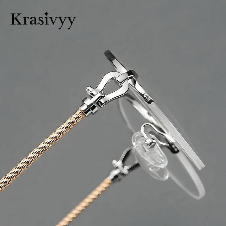 Krasivyy Unisex Semi Rim Round Titanium Prescription Eyeglasses KR682B - view 5