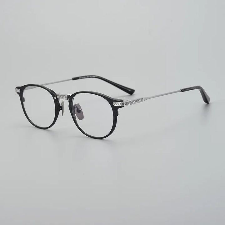 Black Mask Unisex Full Rim Round Square Titanium Eyeglasses D2078 Full Rim Black Mask Black-Silver  