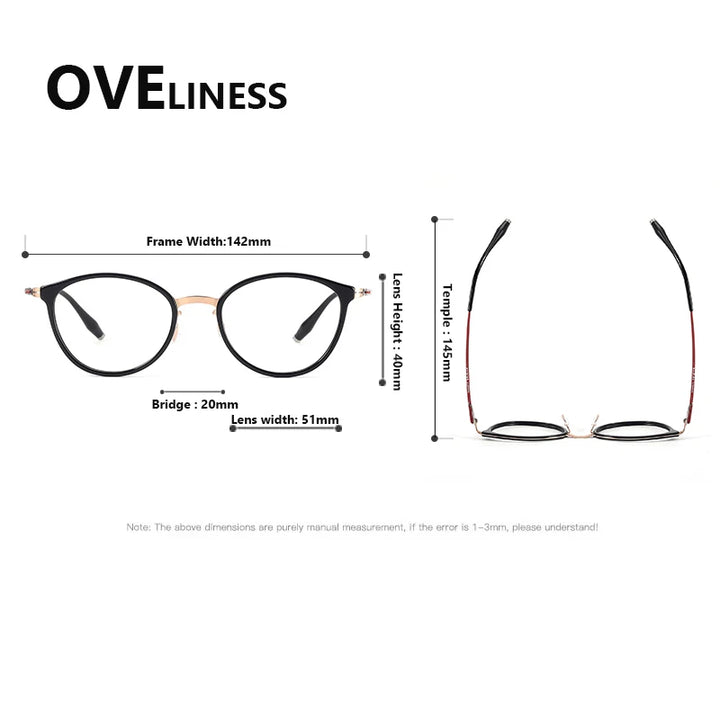 Oveliness Unisex Full Rim Oval Round Acetate Titanium Eyeglasses 22501