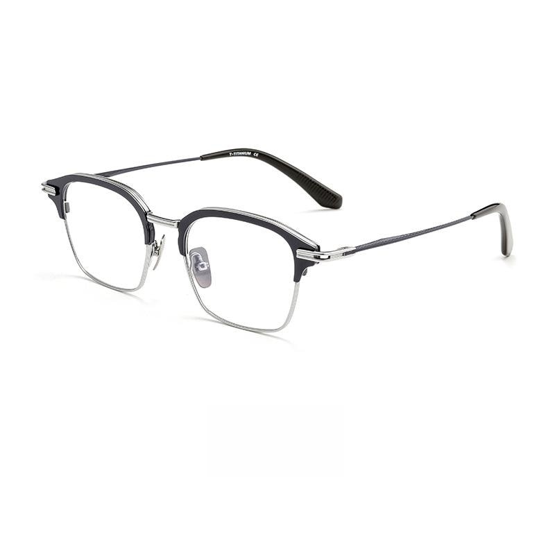 Yimaruili Men's Full Rim Square Titanium Eyeglasses Dtx142s Full Rim Yimaruili Eyeglasses Blue Silver  