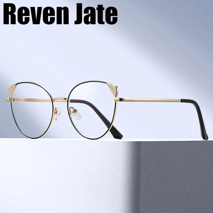 Reven Jate Women's Full Rim Small Oval Cat Eye Alloy Eyeglasses 391206
