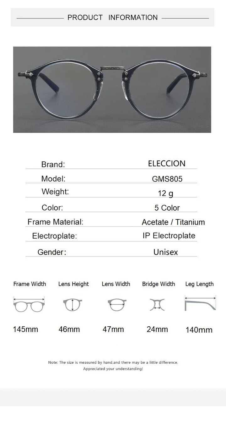 Eleccion Unisex Full Rim Oval Round Acetate Titanium Eyeglasses 4805