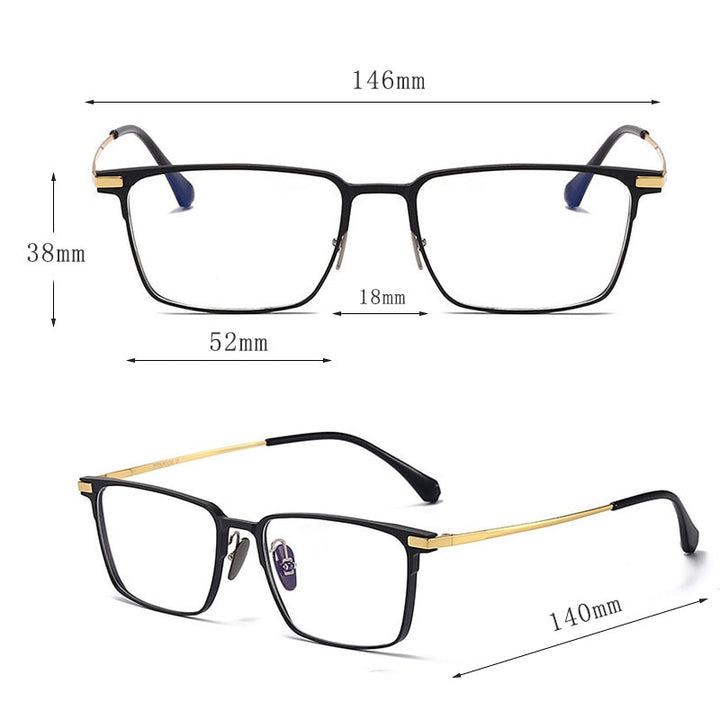 Hdcrafter Men's Full Rim Wide Square Titanium Eyeglasses 20221 Full Rim Hdcrafter Eyeglasses   
