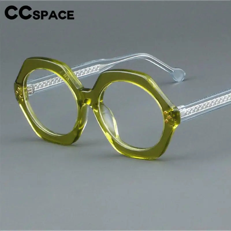 CCSpace Unisex Full Rim Large Flat Top Round Acetate Eyeglasses 57286 Full Rim CCspace   