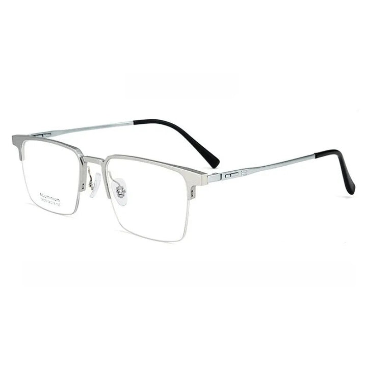 Yimaruili Men's Semi Rim Square Aluminum Magnesium Titanium Eyeglasses 28529 Semi Rim Yimaruili Eyeglasses Silver  