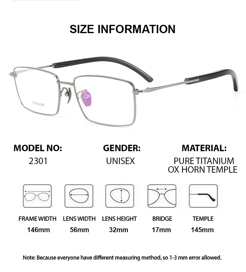Summer Flower Men's Full Rim Square Titanium Horn Eyeglasses 612301