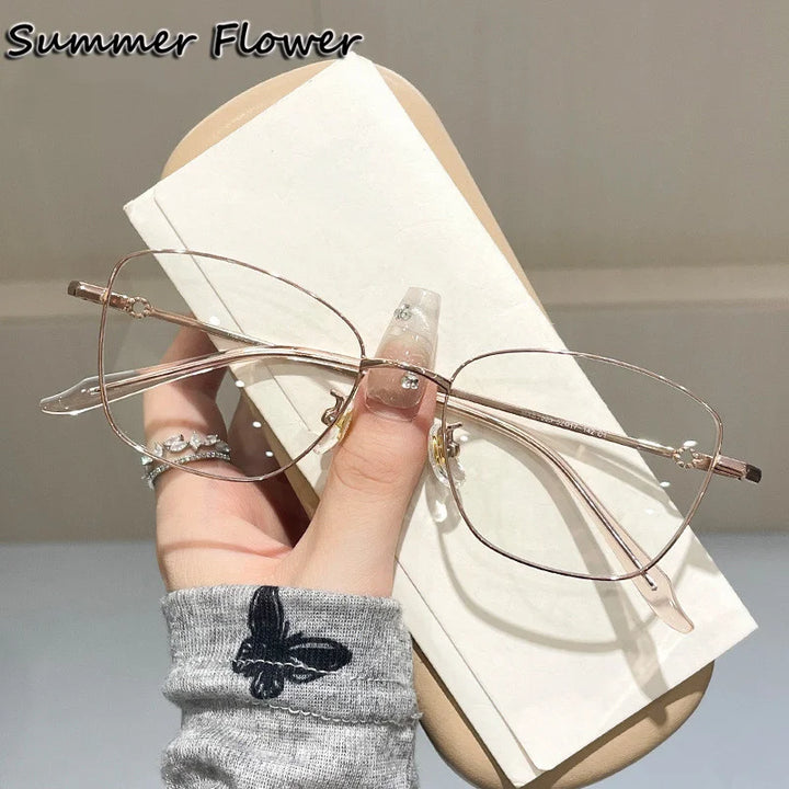 Summer Flower Women's Full Rim Square Cat Eye Titanium Eyeglasses 842003 Full Rim Summer Flower Gold