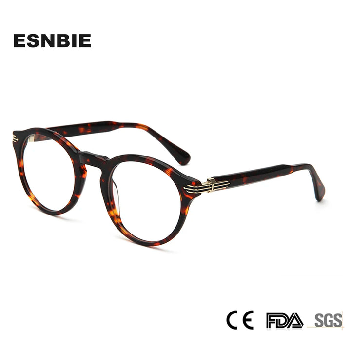 Esnbie Unisex Full Rim Round Acetate Alloy Eyeglasses 241727 Full Rim Esnbie   