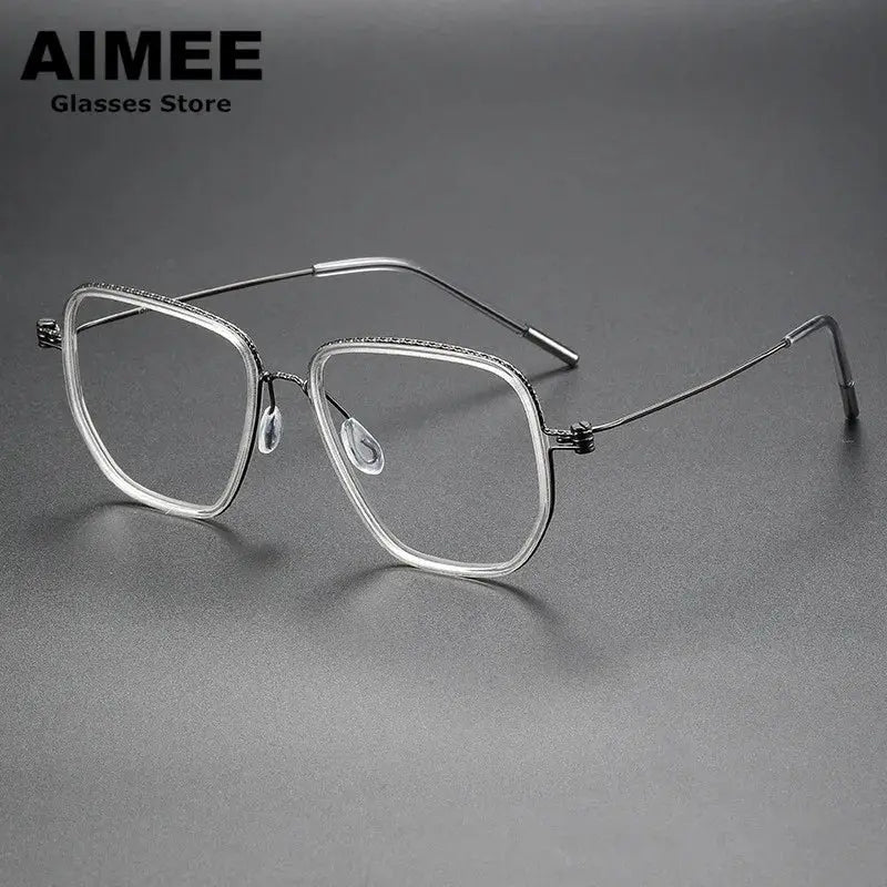 Aimee LIN808094  Full Rim Acetate &amp; Screwless Titanium Square Frames FuzWeb