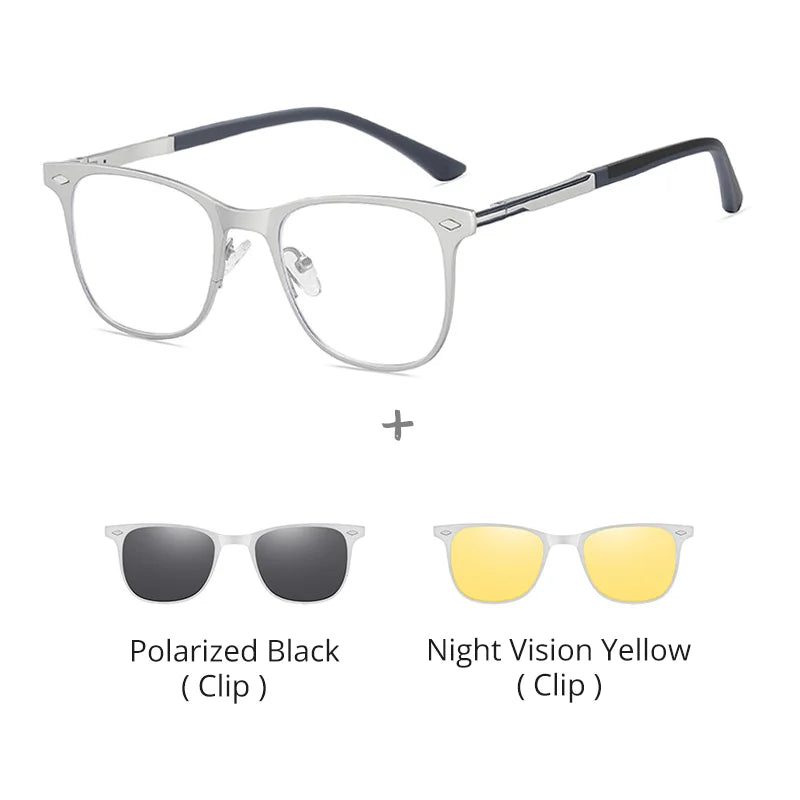 Ralferty Women's Full Rim Square Al Mg Eyeglasses Clip On Sunglasses 517038