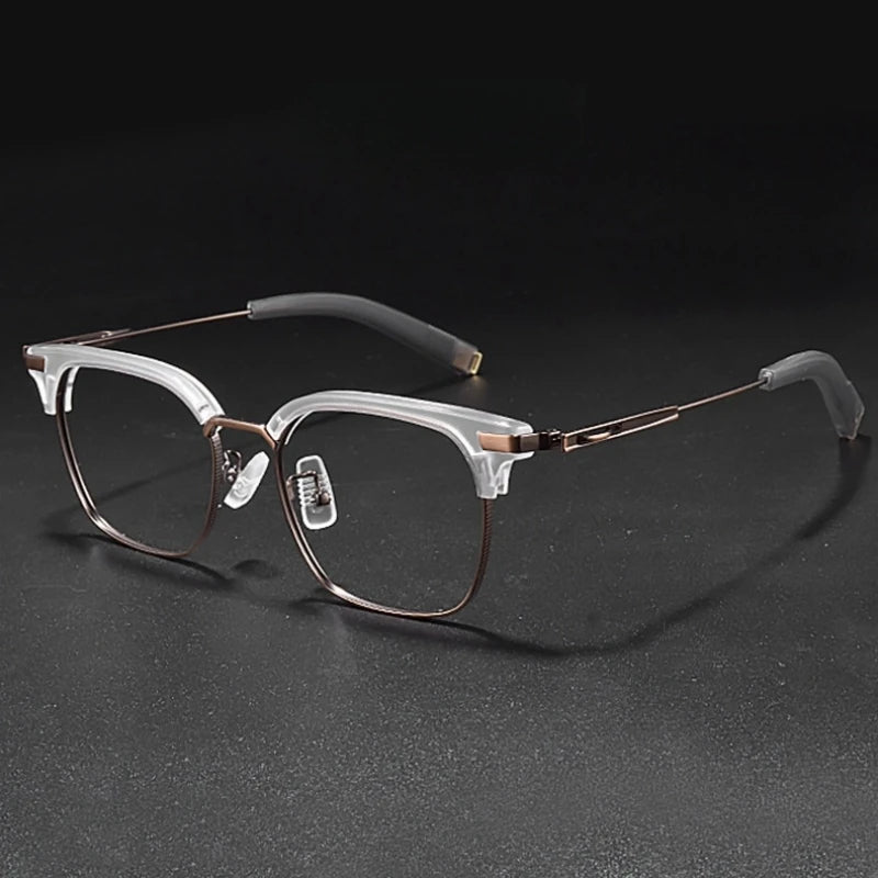 Yimaruili Men's Full Rim Square Titanium Acetate Eyeglasses Y107 Full Rim Yimaruili Eyeglasses Gray Bronze  