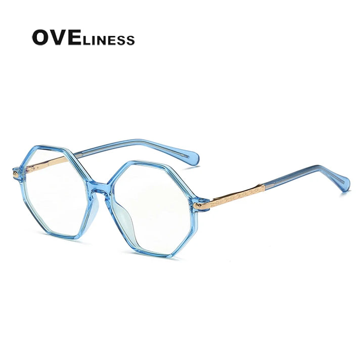 Oveliness Unisex Youth's Full Rim Polygon Tr 90 Alloy Eyeglasses 20202 Full Rim Oveliness blue  