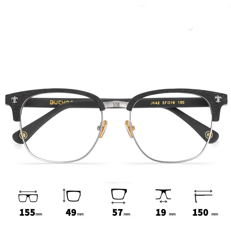 Hdcrafter Men's Full Rim Wide Square Wood Alloy Eyeglasses Jkk042 Full Rim Hdcrafter Eyeglasses Black-Silver  
