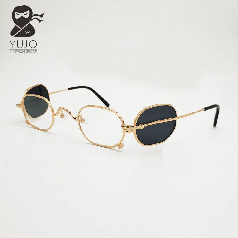 Yujo Women's Full Rim Polygon Square Alloy Eyeglasses Flip Out Sunglasses 14135