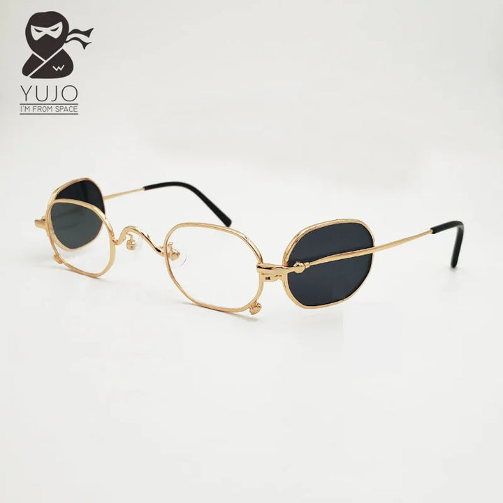 Yujo Women's Full Rim Polygon Square Alloy Eyeglasses Flip Out Sunglasses 14135