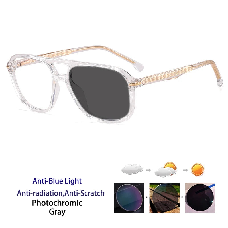 Kocolior Unisex Full Rim Square Double Bridge Tr 90 Titanium Photochromic Reading Glasses 821206