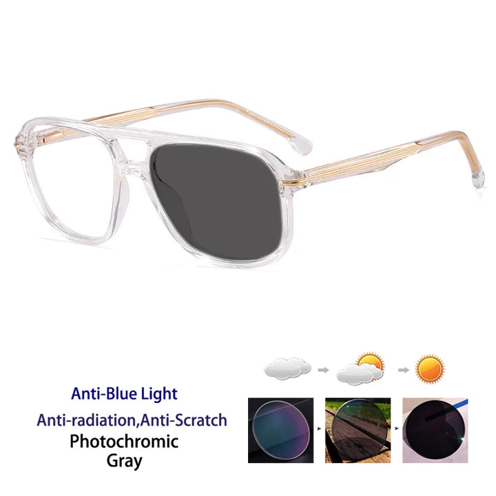 Kocolior Unisex Full Rim Square Double Bridge Tr 90 Titanium Photochromic Reading Glasses 821206