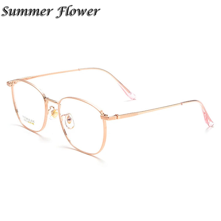 Summer Flower Unisex Full Rim Square Titanium Eyeglasses 845013 Full Rim Summer Flower Rose Gold