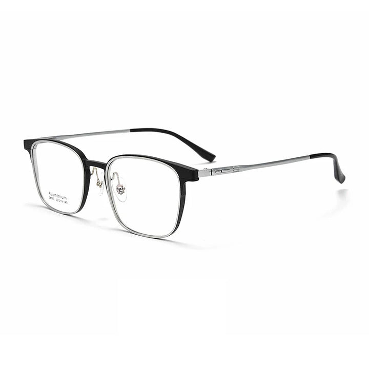 KatKani Men's Full Rim Square Titanium Alloy Eyeglasses 28557 Full Rim KatKani Eyeglasses Black Silver  