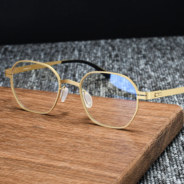 Black Mask Unisex Full Rim Polygon Screwless Titanium Eyeglasses 80993