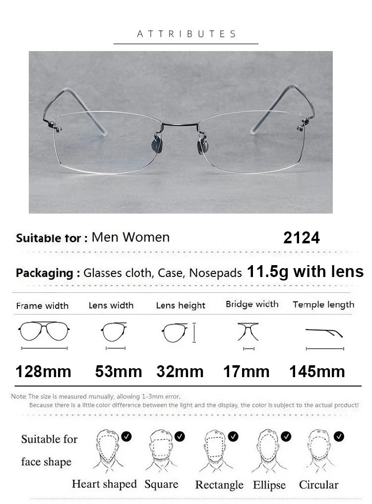 Aimee Unisex Rimless Rectangle Screwless Titanium Eyeglasses 4214 Rimless Aimee   