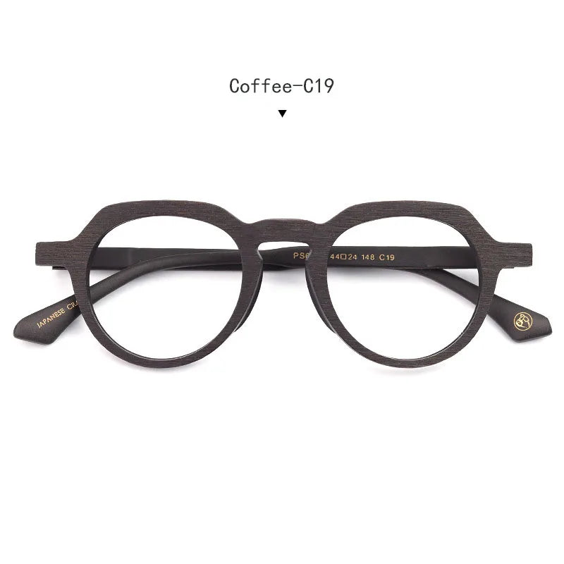 Hdcrafter Unisex Full Rim Flat Top Round Wood Eyeglasses 6022 Full Rim Hdcrafter Eyeglasses Coffee  