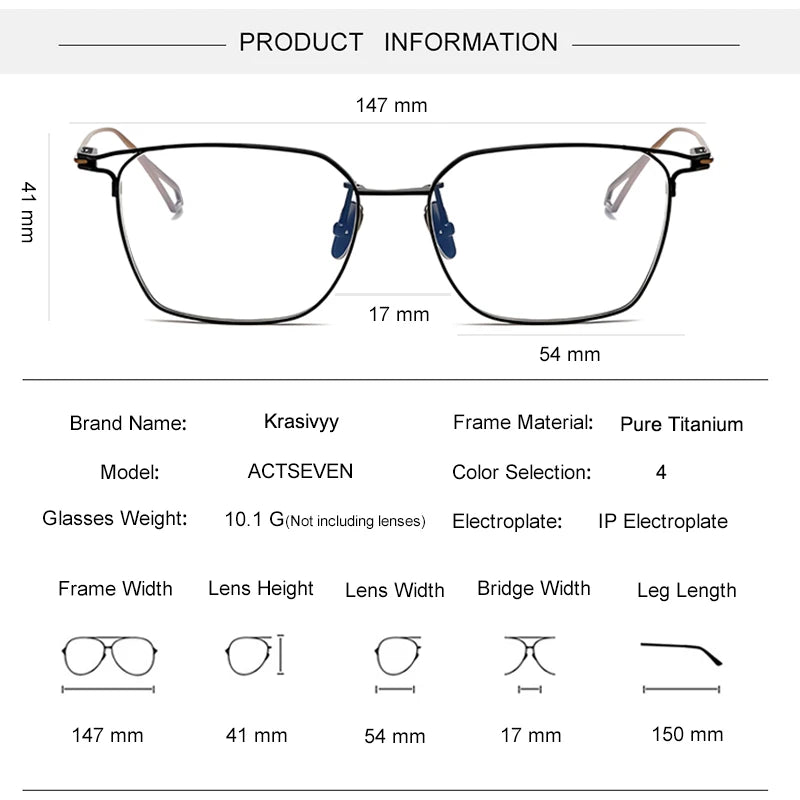 Krasivyy Men's Full Rim Square Titanium Eyeglasses 14717