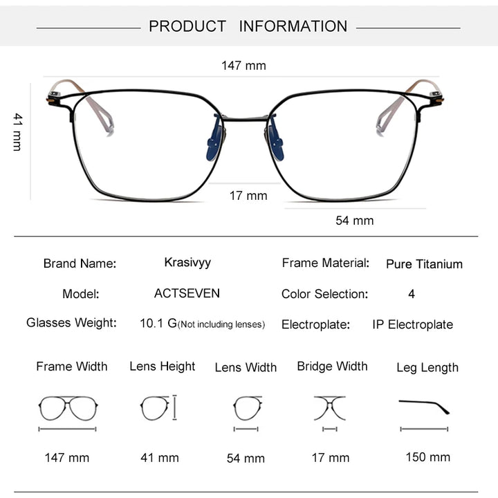 Krasivyy Men's Full Rim Square Titanium Eyeglasses 14717