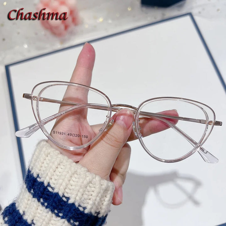 Chashma Ochki Women's Full Rim Cat Eye Alloy Tr 90 Titanium Eyeglasses 119314