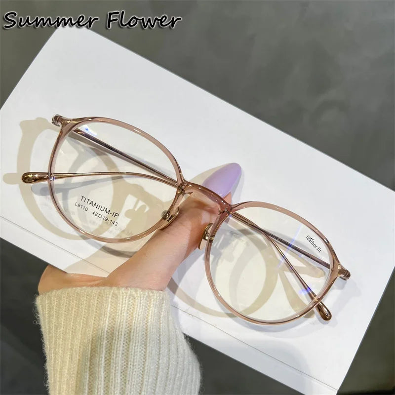 Summer Flower Women's Full Rim Round Tr 90 Titanium Eyeglasses 89110 Full Rim Summer Flower Transparent Brown