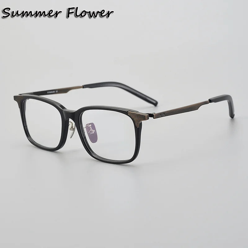 Summer Flower Men's Full Rim Square Acetate Titanium Eyeglasses 900551