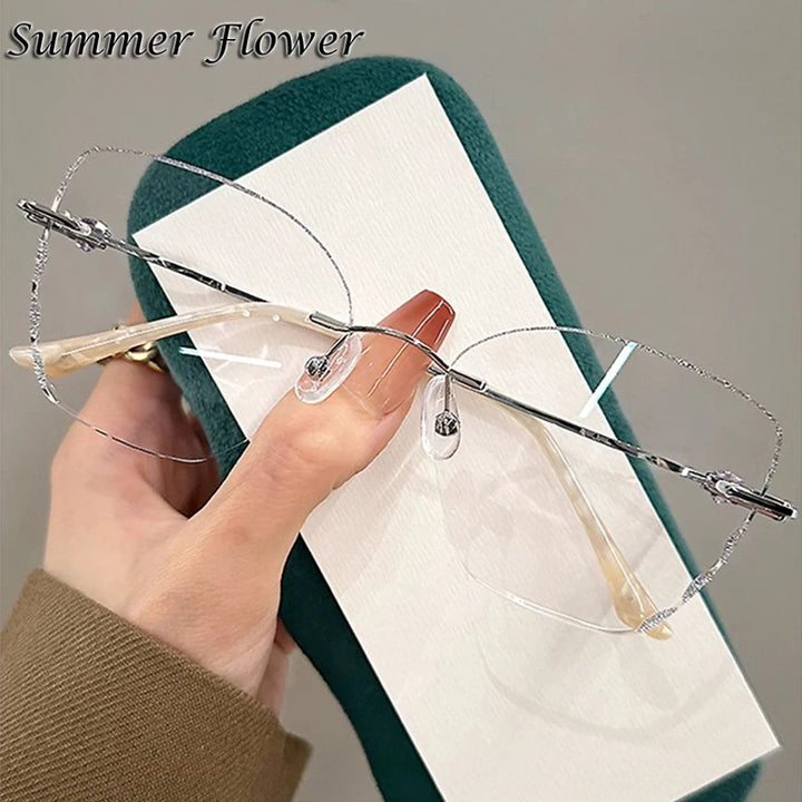 Summer Flower Women's Full Rim Square Cat Eye Titanium Eyeglasses 213517 Full Rim Summer Flower Silver