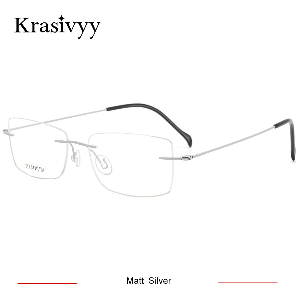Krasivyy Men's Rimless Square Screwless Titanium Eyeglasses 421608