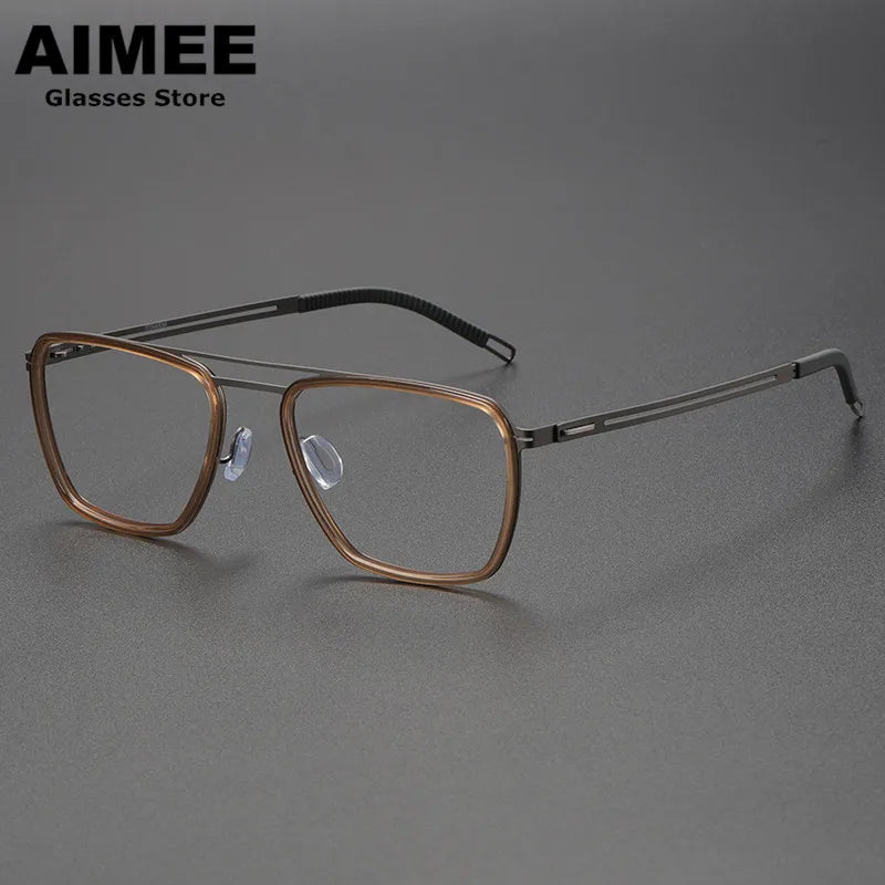 Aimee Unisex Full Rim Square Double Bridge Titanium Acetate Eyeglasses 8202 Full Rim Aimee Brown  