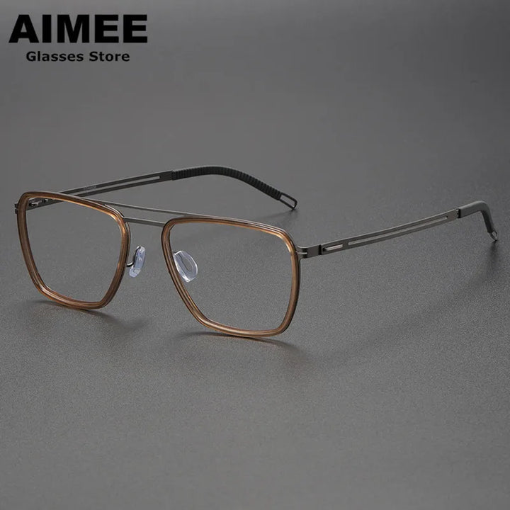 Aimee Unisex Full Rim Square Double Bridge Titanium Acetate Eyeglasses 8202 Full Rim Aimee Brown  