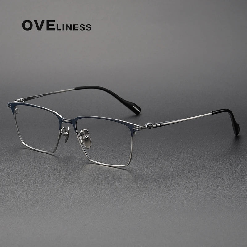 Oveliness Unisex Full Rim Square Titanium Acetate Eyeglasses 70800 Full Rim Oveliness blue silver  