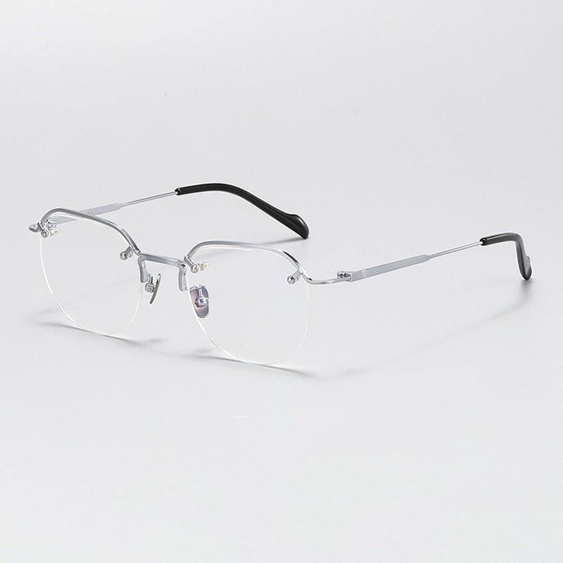 Gatenac Men's Full Rim Flat Top Round Titanium Eyeglasses Gxyj1071 Full Rim Gatenac Silver  
