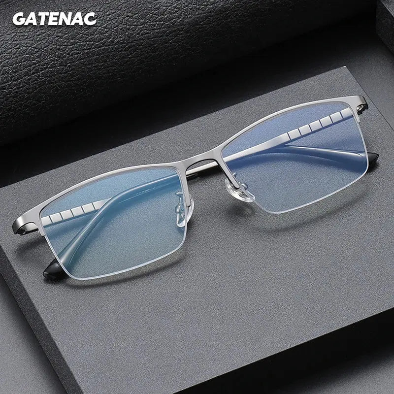 Gatenac Men's Semi Rim Square Titanium Eyeglasses 745002 FuzWeb