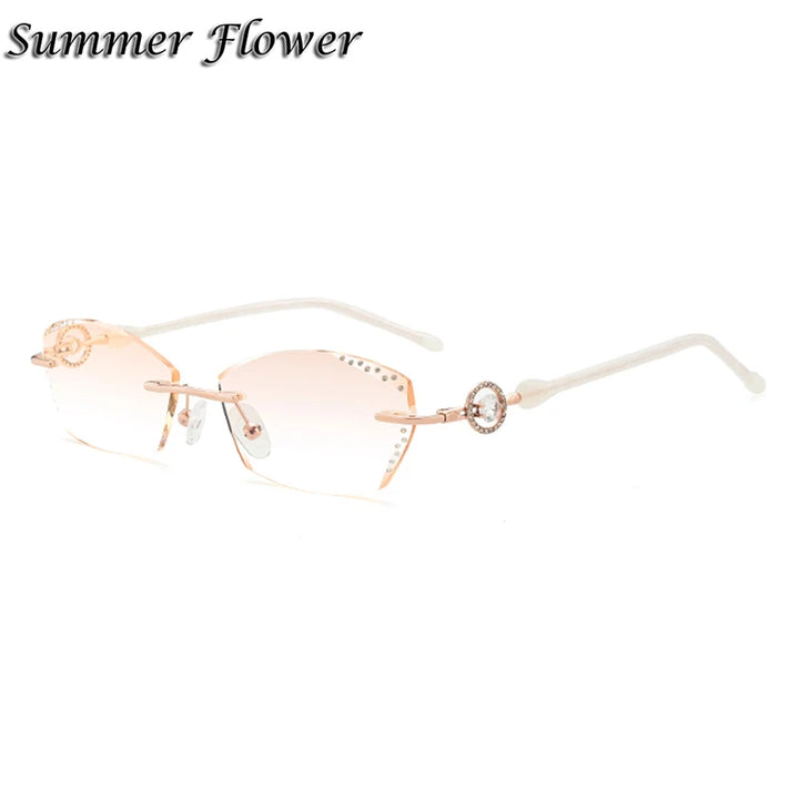 Summer Flower Women's Rimless Oval Square Titanium Eyeglasses 90375 Rimless Summer Flower Rose Gold Brown